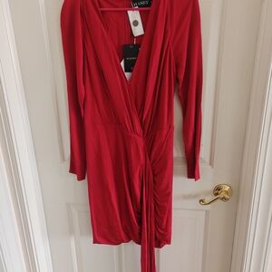 HANEY Red Twist-Front Midi Dress